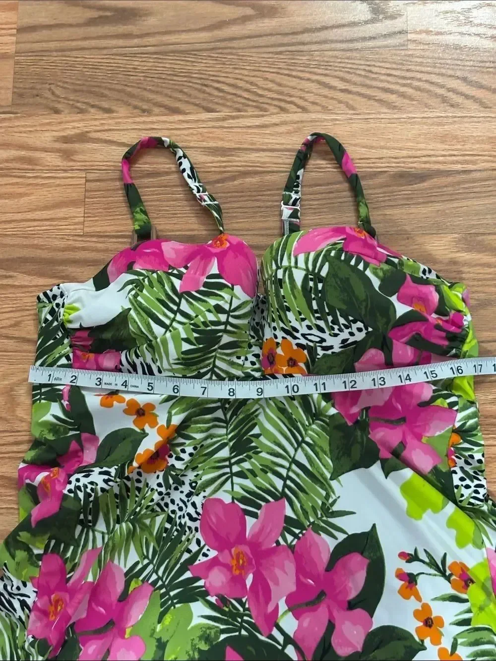 Cacique Women’s Pink and Green Floral Swimsuit, Swim Dress, 20